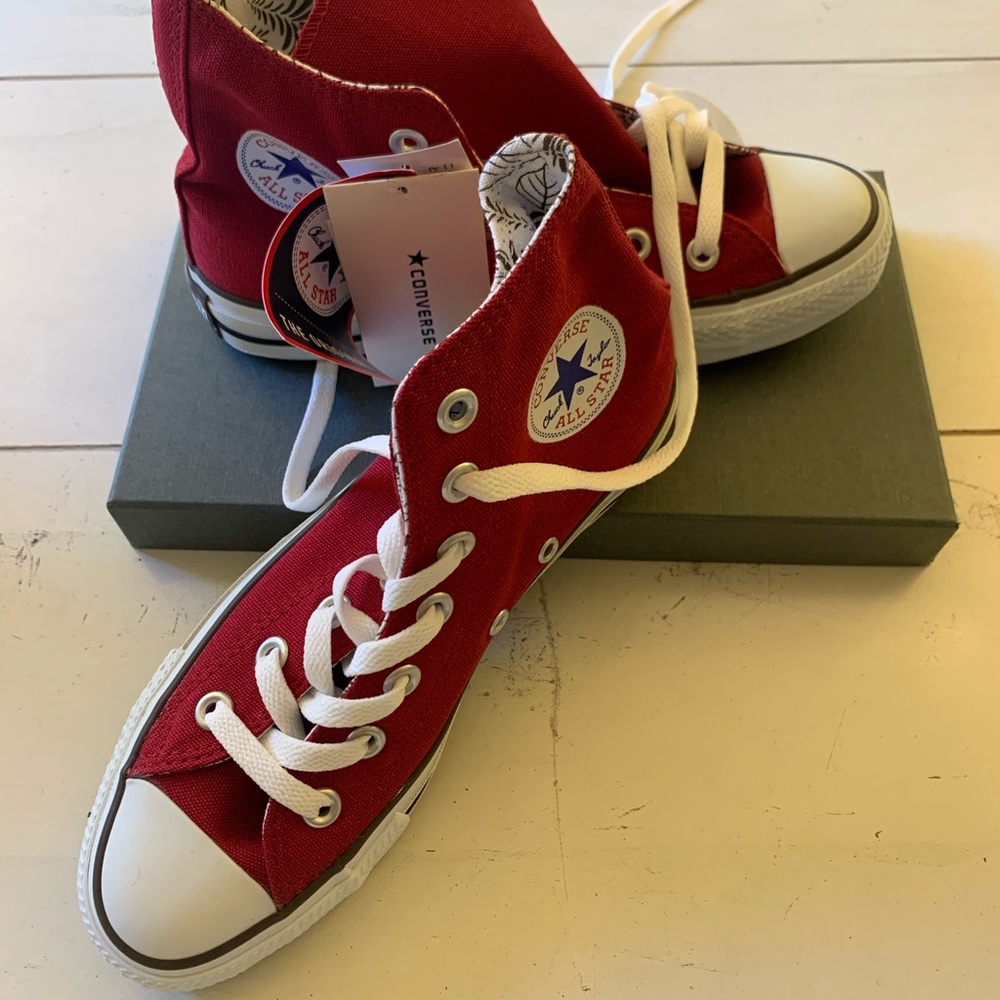 Converse Red Canvas High-Tops w/ patterned lining